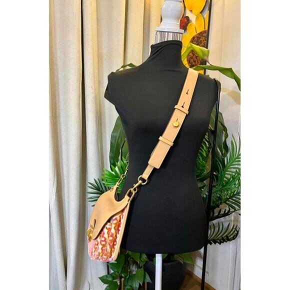 AUTHENTIC TORY BURCH TAN AND PINK AND ORANGE JAMES HANDBAG - Picture 11 of 12